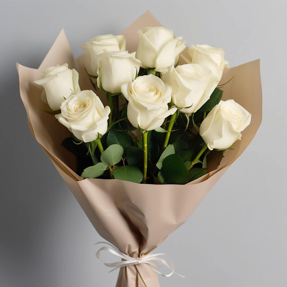 Букет 9 Белых роз Эдлесс Лав в Мамакане