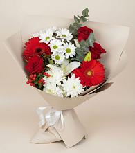 Букет цветов из:  Розы, Хризантемы, Герберы и Лилии в Мамакане
