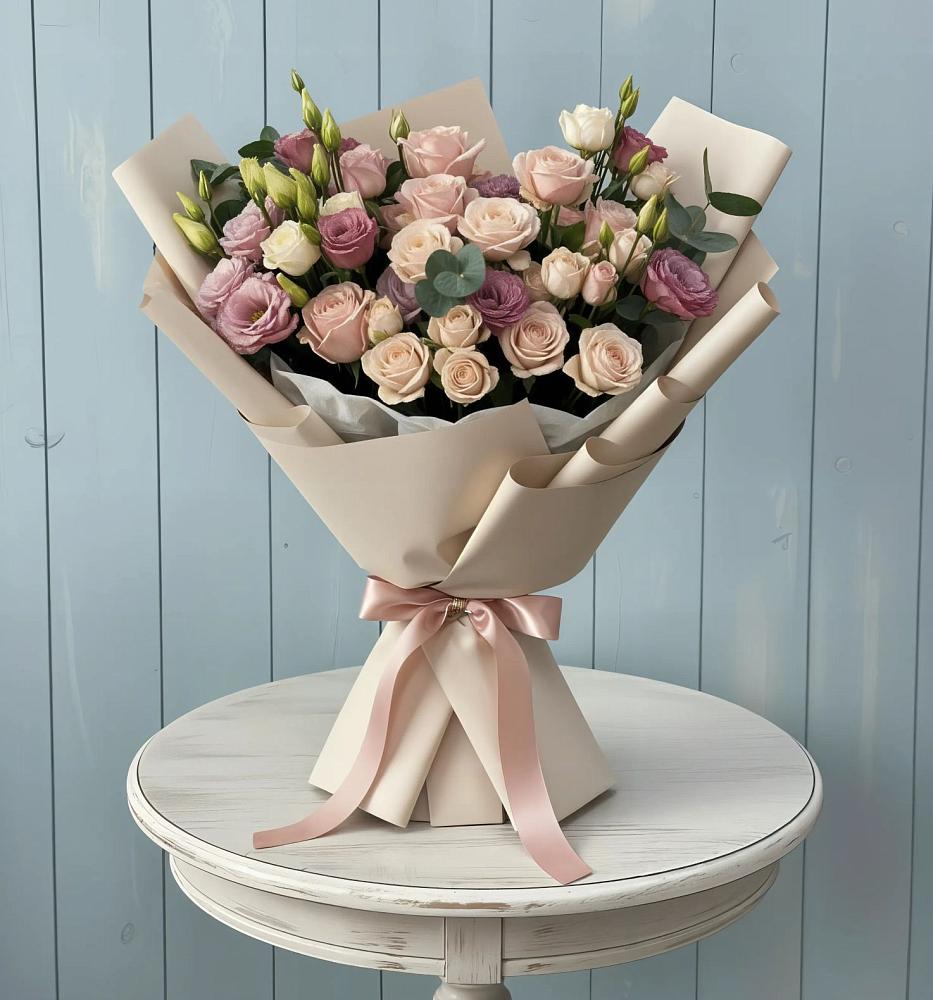 Букет цветов из: Розы и Лизиантусы в Мамакане