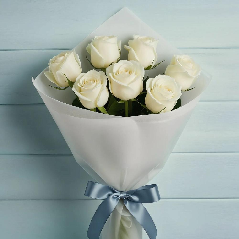 Букет 7 Белых роз Эдлесс Лав в Мамакане