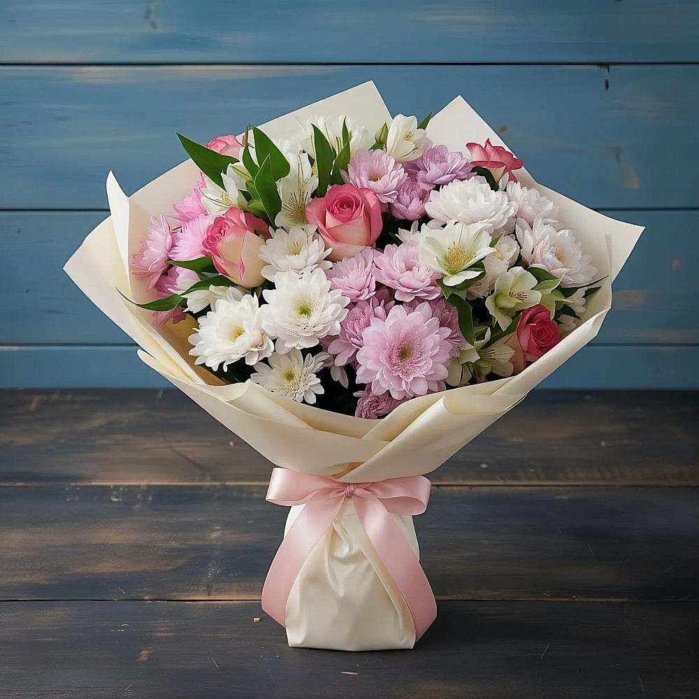 Букет цветов из: Хризантемы, Альстромерии и Розы в Мамакане